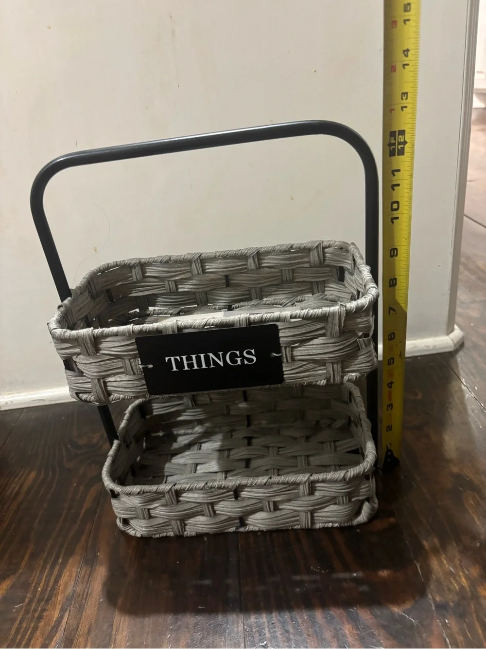 Gray Two-Tier Woven Basket Organizer with Handle - Brand: